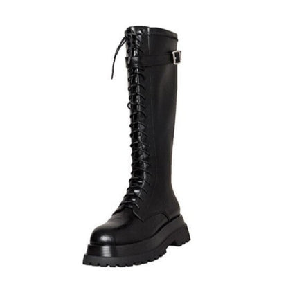 Leather Military Combat Knee High Retro Boots