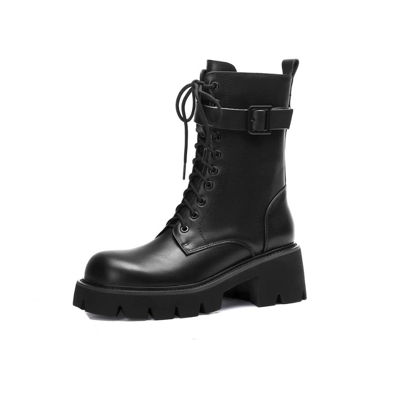 Leather Boots With Buckle And Zipper – Zora Footwear