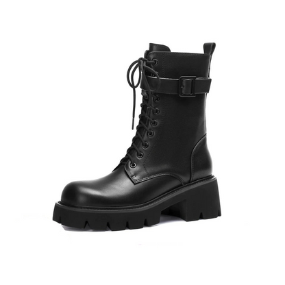 Leather Boots With Buckle And Zipper