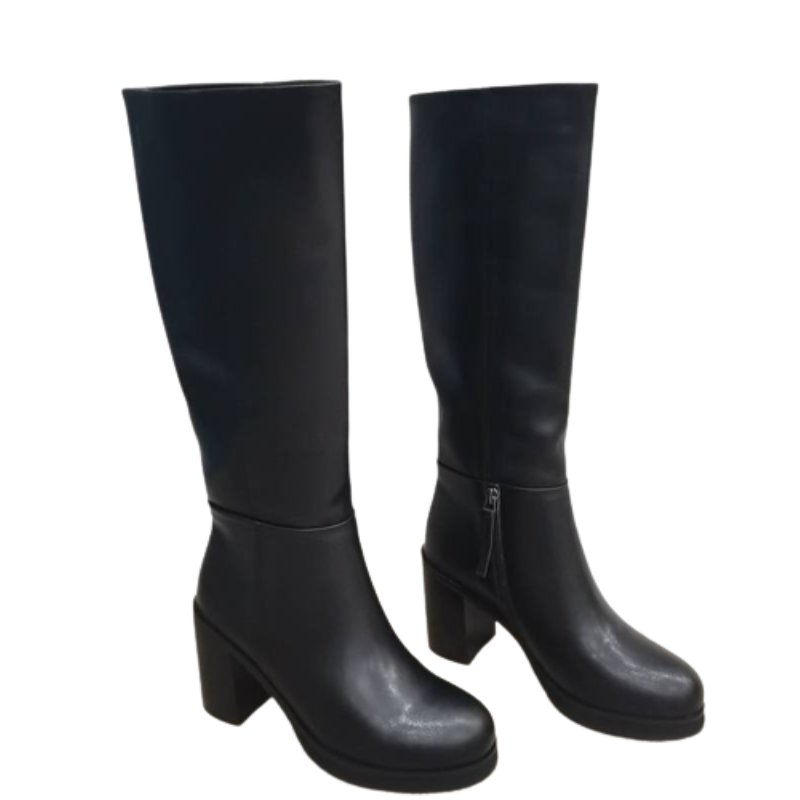 Leather Round Toe Platform Knee Boots