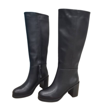 Leather Round Toe Platform Knee Boots