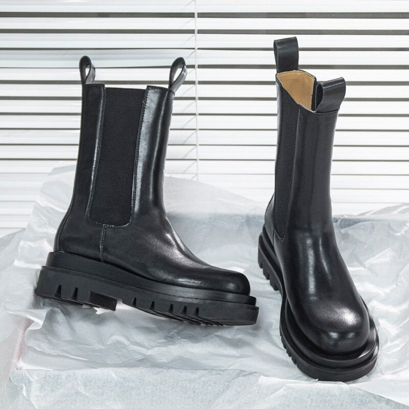 Leather Women's Chelsea Boots With Elastic Band