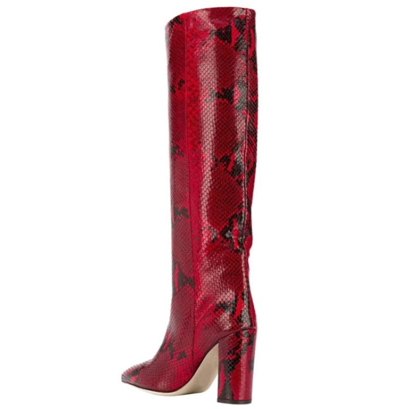 Heeled Leather Knee High Boots With Pointed Toe