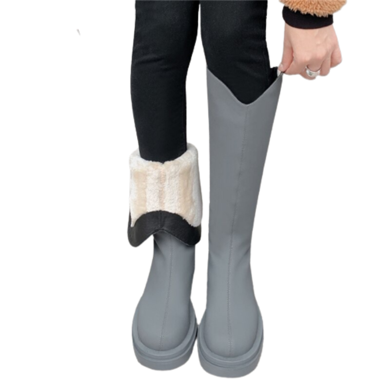 Thick Fur Warm Leather Knee High Boots With Zip