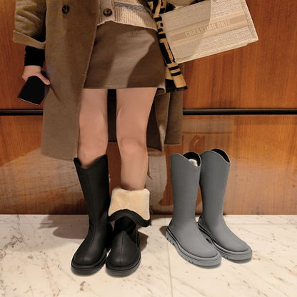 Thick Fur Warm Leather Knee High Boots With Zip