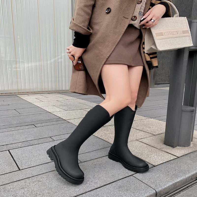 Thick Fur Warm Leather Knee High Boots With Zip