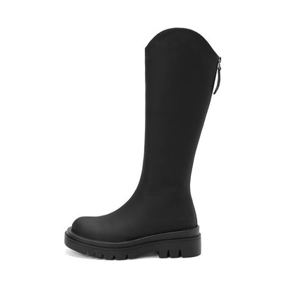 Thick Fur Warm Leather Knee High Boots With Zip