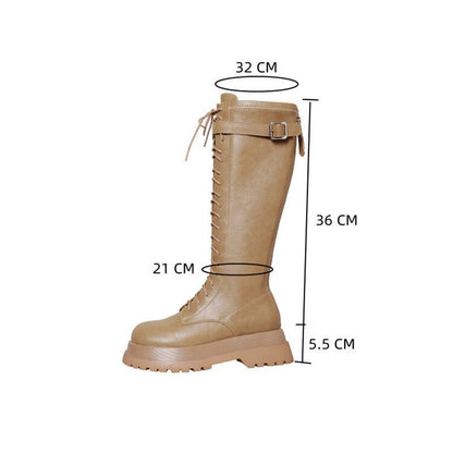 Leather Military Combat Knee High Retro Boots